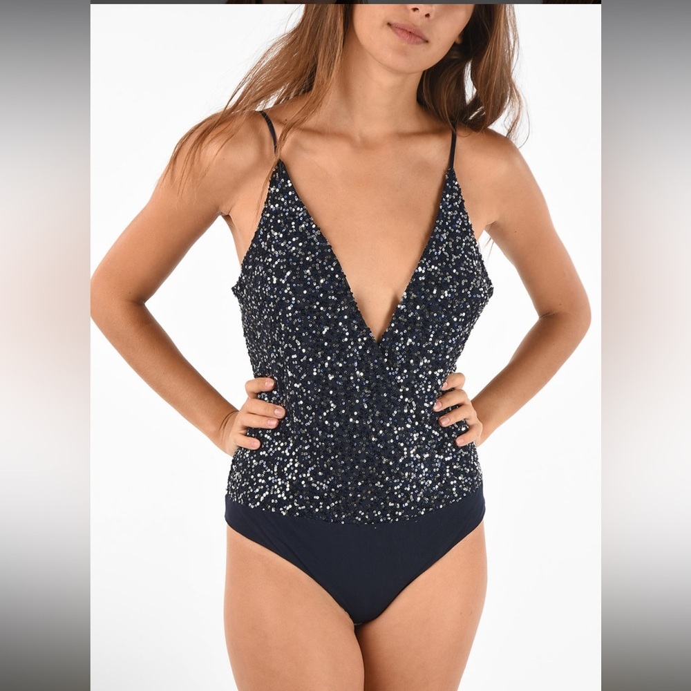 Jonathan Simkhai Navy Sequin Bodysuit